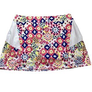 Lillie Green - White Red Multi Colored Flounce Resortwear Tennis Stretchy Skort